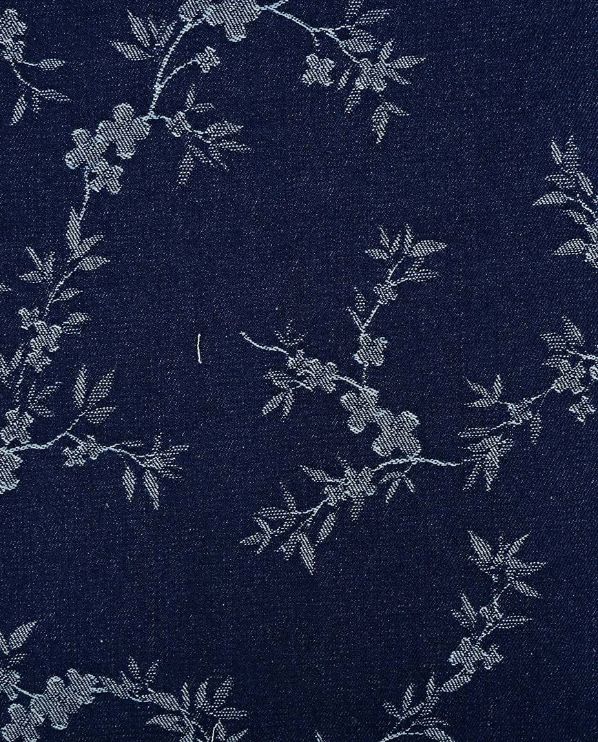 Denim žakár květiny